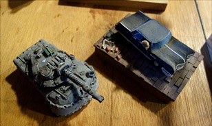 Modeler Ro dug out some gaming miniatures he made whilst a teenager. Insulation foam, card board and sculpy.