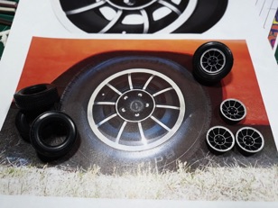 Wheel reference. Painted flat black and silver metallic Sharpie for the aluminum.